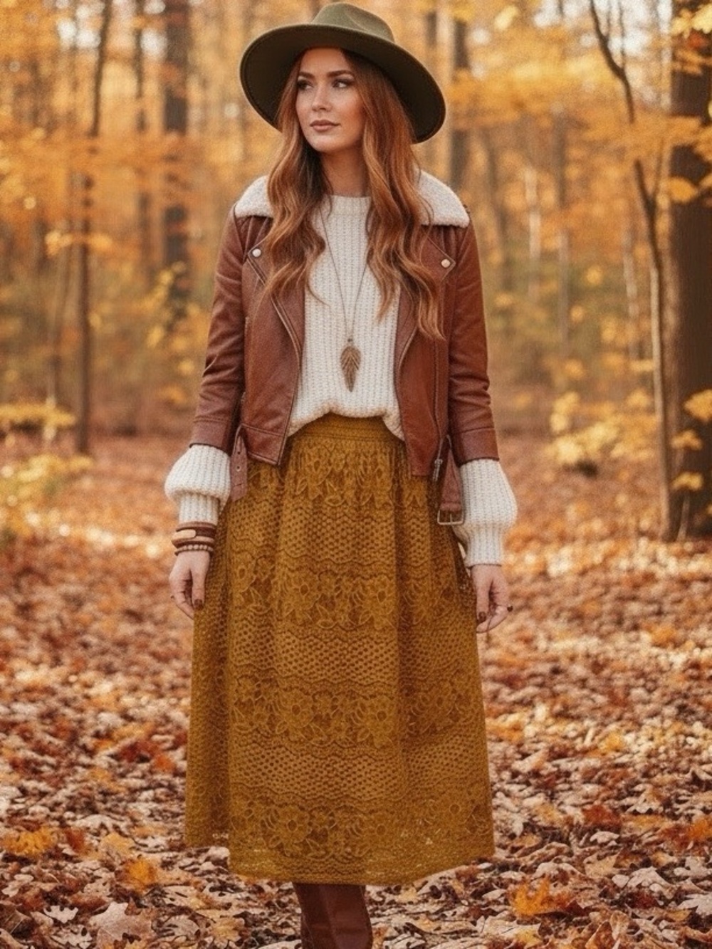 Lace Cottage Floral Boho Womens Mustard Yellow Midi Skirt Retro Size Large